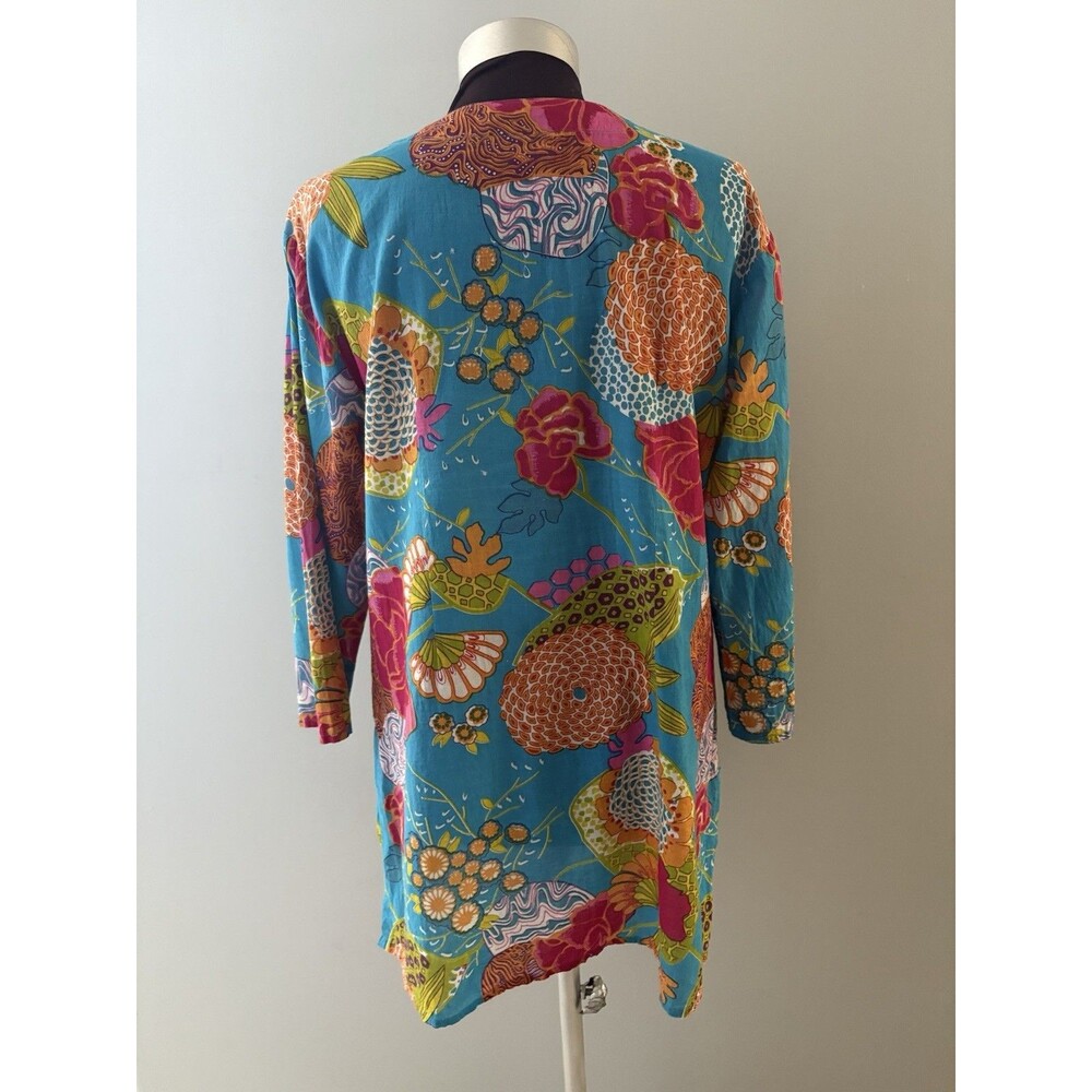 Kikisol Tunic Top Womens L Blue Floral Lagenlook Coastal Resort Vacation Coverup - Picture 3 of 15